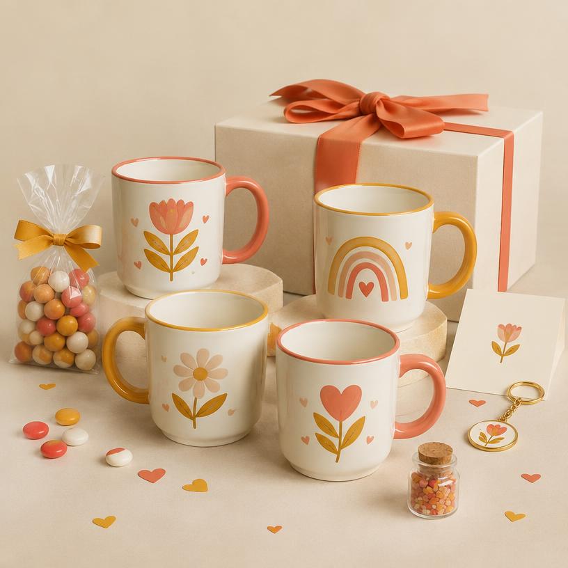 Set de tazas y recuerdos para cumpleaños