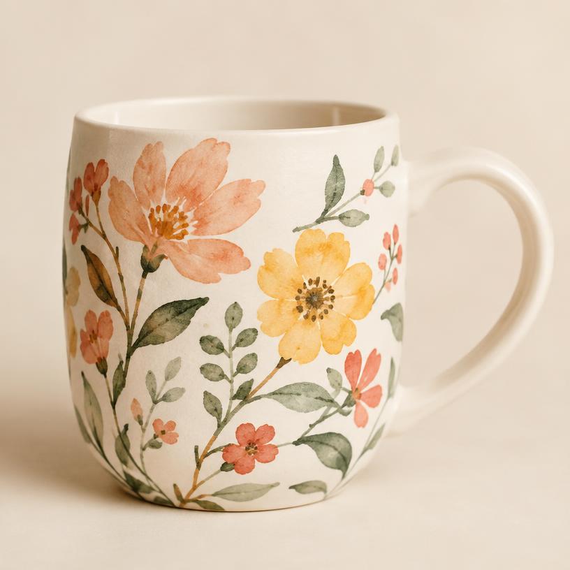 Taza personalizada con flores en acuarela